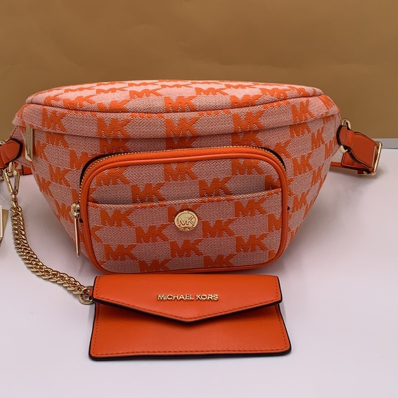 MICHAEL KORS Maisie Large Logo 2-in-1 Sling Waist Fanny Pack Crossbody Poppy NWT - Picture 6 of 16